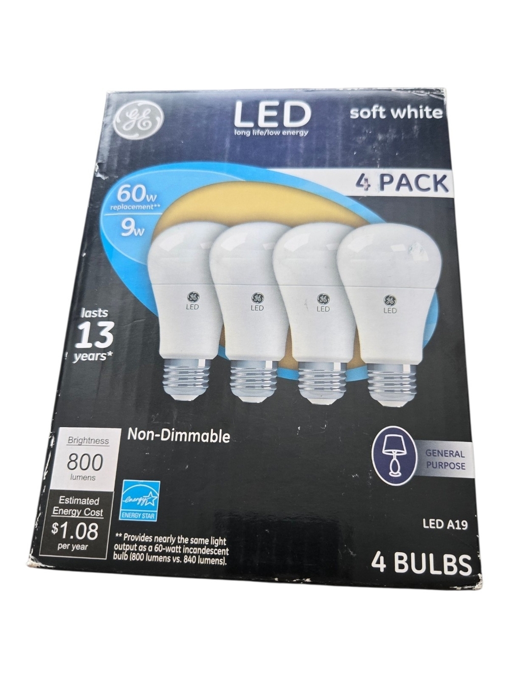 GE LED Soft White A19 9W (60W Replacement) 4-Pack - Soft White